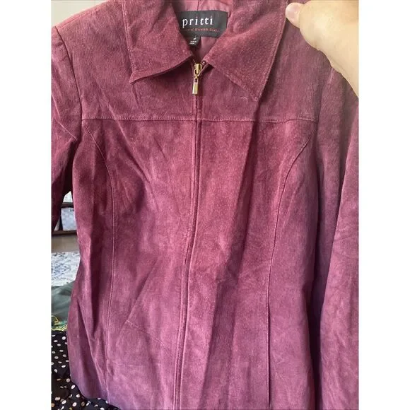 Pritti Kristen Blake Women's Raspberry Suede Leather Zip Jacket Medium - Picture 3 of 6